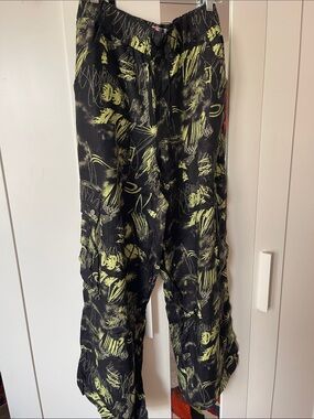 Urban Outfitters Black Cargo Pants with Lime Brushstroke Print